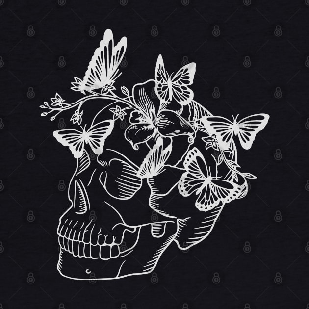 Skull with butterflies and lilies. Cool Hippie Floral Skull by alcoshirts